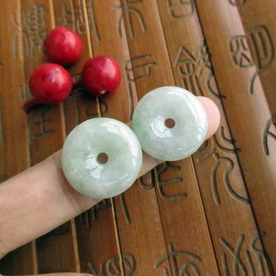 保真翡翠玉21 23mm天然A货21366缅甸玉平安扣一对怀古玉扣实拍图