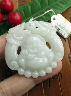 73080保真43mm双龙护主平安佛大吊坠缅甸玉天然A货翡翠玉实物拍图