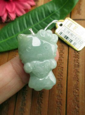 保真KT猫吊坠实物拍图74210缅甸玉天然A货翡翠玉hellokitty送孩子