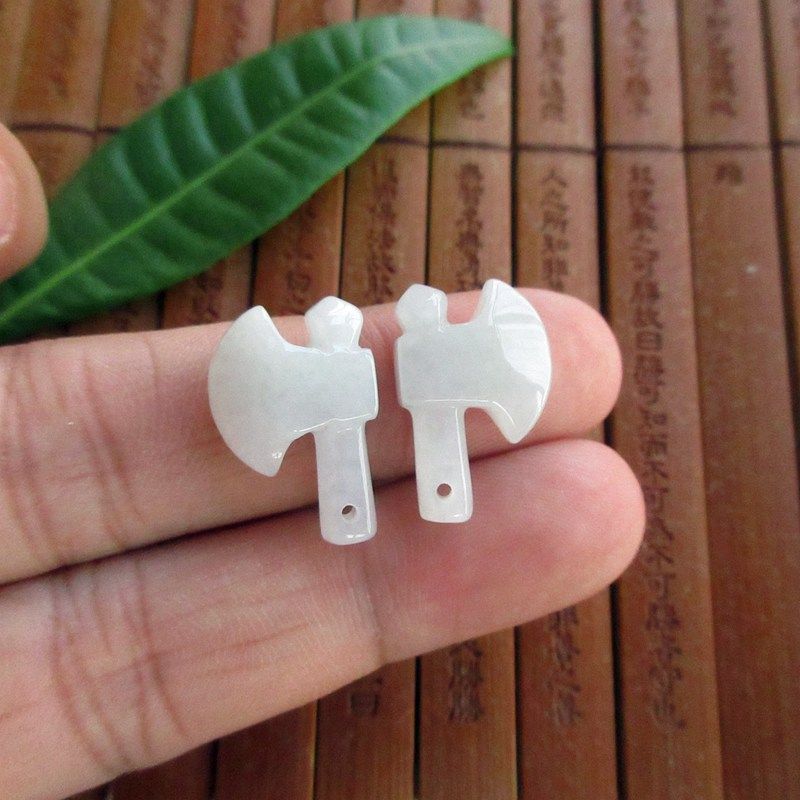 保真DIY配件小斧头小坠子一对21105-1缅甸玉天然A货翡翠玉玉琳阁