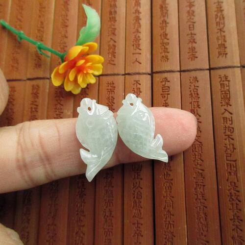 保真纯天然翡翠玉小鱼儿一对21468-1天然A货缅甸玉耳饰用迷你H10