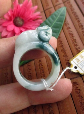 保真19mm貔貅玉戒指玉板指缅甸玉天然A货翡翠玉74589实物拍图