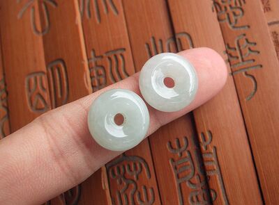 玉扣一对玉环面包圈小平安扣