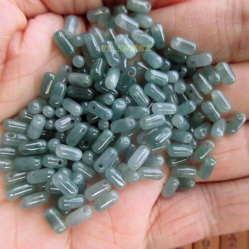 保真吊孔款米粒珠迷你长珠胶囊珠21682蓝水危料天然A货翡翠玉H36