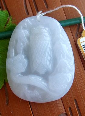 94700实物拍图缅甸玉天然A货翡翠玉金蝉知了如意节节高吊坠送证书