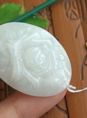 95601玉琳阁实物拍图缅甸玉天然A货翡翠富贵花开玫瑰花吊坠送证书