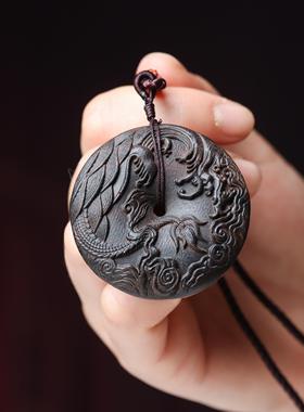 沉香木祥龙平安扣项链吊