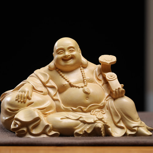 黄杨木雕如意弥勒佛像实