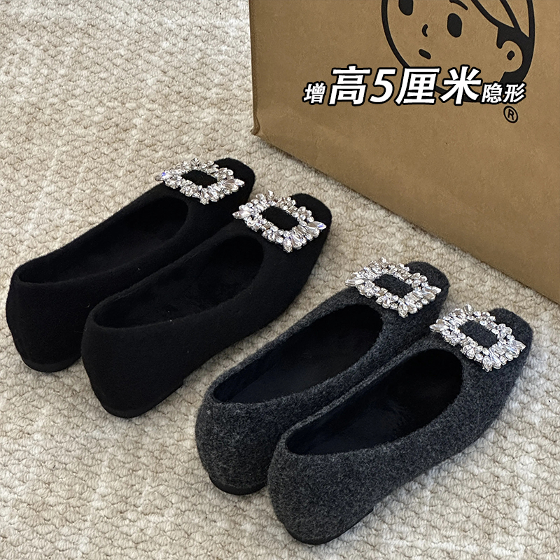 内增高水钻加绒保暖玛丽珍单鞋女