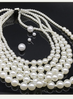 仿珍珠手工耳钉夸张毛衣链