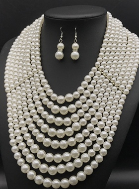 多层仿珍珠项链女配饰旗袍毛衣