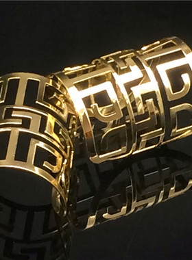 复古图案手镯金色夸张缕空金属手饰Bracelet个性潮开口宽手镯2016