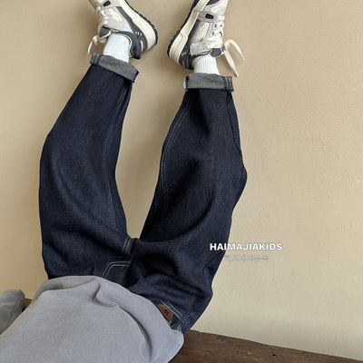 海妈家男童牛仔裤秋装儿童裤子大童2025新款男孩秋季长裤加绒