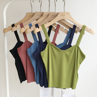 打底衫 背心吊带女HUMU螺纹高弹高腰纯色坑条无袖 903 第二件半价