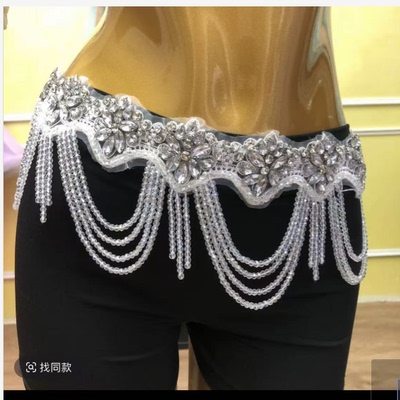 舞姿翼2025新款肚皮舞白色单腰封腰链演出流苏臀巾女