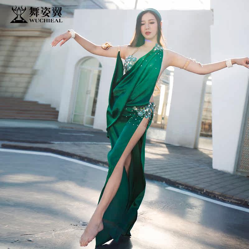 舞姿翼肚皮舞表演出服女2018新款东方丝绸性感袍子长裙套装qc3017