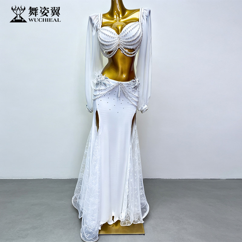 舞姿翼肚皮舞表演演出服女2026新款套装白色大摆裙串珠东方舞295