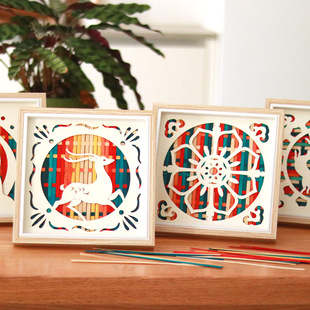 非遗竹编画diy手工敦煌藻井图案宝相花亲子团建活动材料包礼物