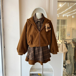 连帽卫衣设计感半裙套装 秋冬小熊格子长袖 T5279 女装 LHTE青青大码
