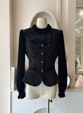 LHTE青青大码女装 法式复古名媛高级感金丝绒高级感上衣C5328黑色
