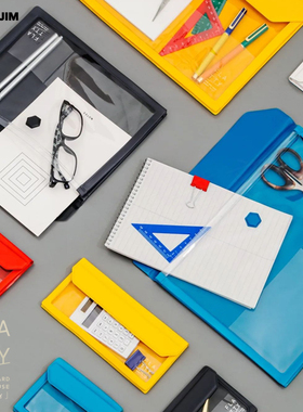 日本锦宫FLATTY透明文件袋.开窗A4收纳袋a5硬质透视轻便包中资料