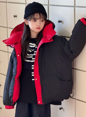 羽绒服儿童两面穿韩版新款男童女童中大童加厚连帽白鸭绒保暖外套
