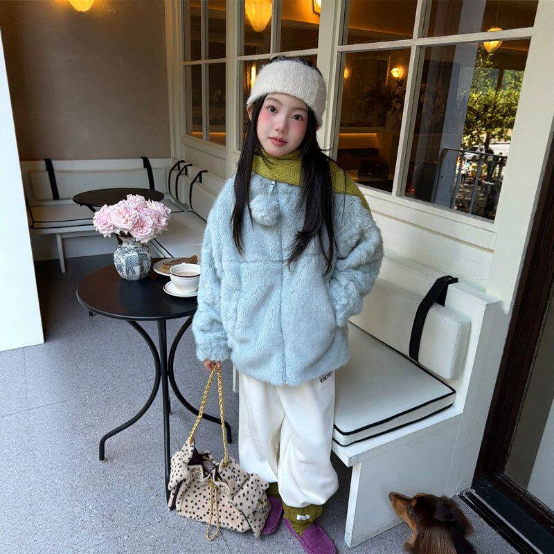 古德家女童2026年冬款韩版狐貂毛毛外套立领拉链加厚毛里毛绒上衣