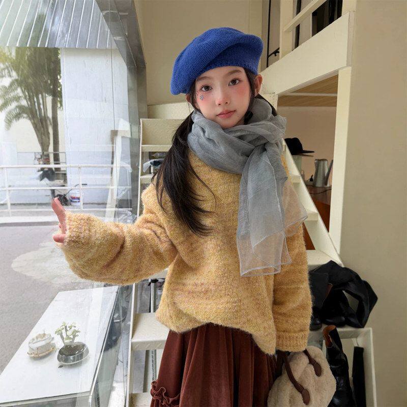古德家女童 2026 年冬款韩版圈圈纱毛衣软糯宽松圆领套头针织上衣