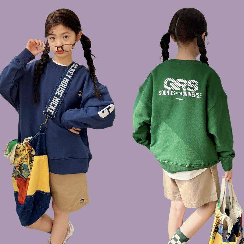 古德家2026春夏儿童新款男女童刺绣滑板狗宽松休闲套头卫衣