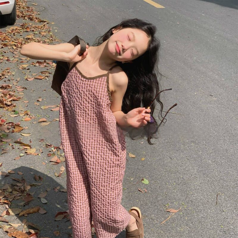 古德家童装女童韩版夏装吊带连体裤夏季连身衣阔腿七分裤
