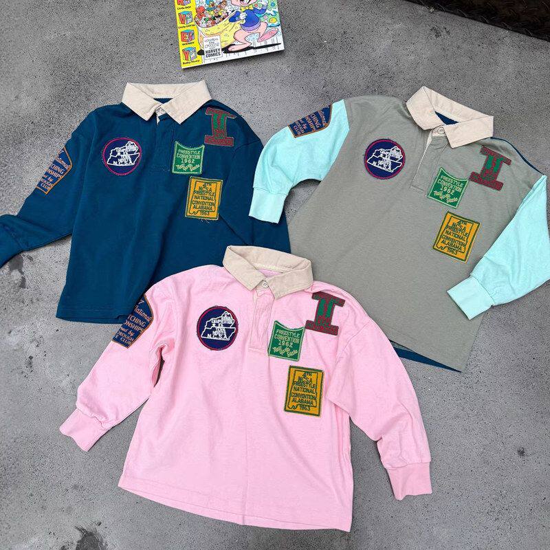 古德家儿童重工polo衫2026春季新款男女童洋气拼色衬衫领纯棉长袖