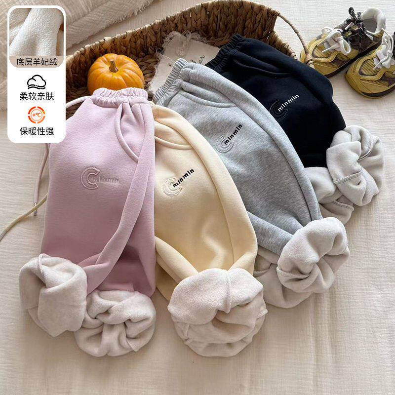 古德家女童加绒运动裤秋冬加厚保暖棉裤儿童冬季休闲裤子一条过冬