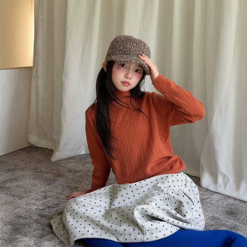 古德家女童 2026 年冬款肌理半高领毛衣简约弹力女童半高领针织衫
