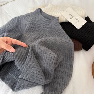 古德家儿童毛衣2025冬季新品男女童高领坑条毛衣宝宝纯色打底毛衣