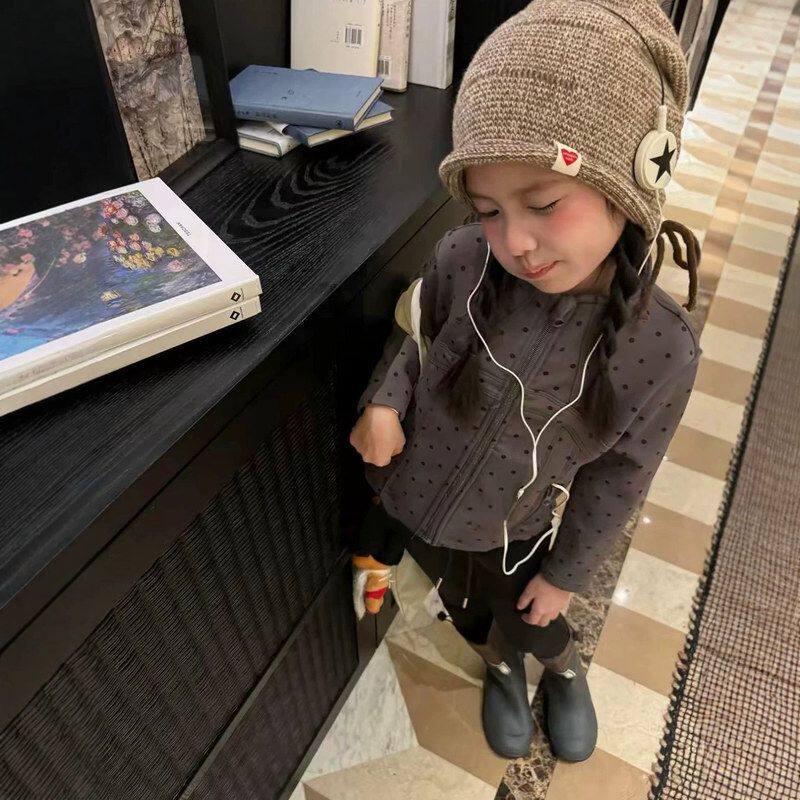 古德家女童美式波点机车外套26冬季女孩子短款拉链立领洋气加绒休