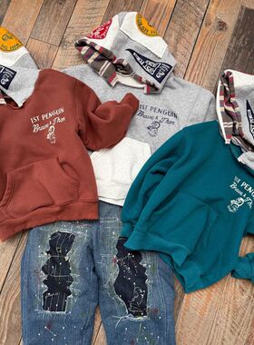 古德家儿童重工一体绒帽衫2025冬季新款男女童拼色加绒保暖加厚