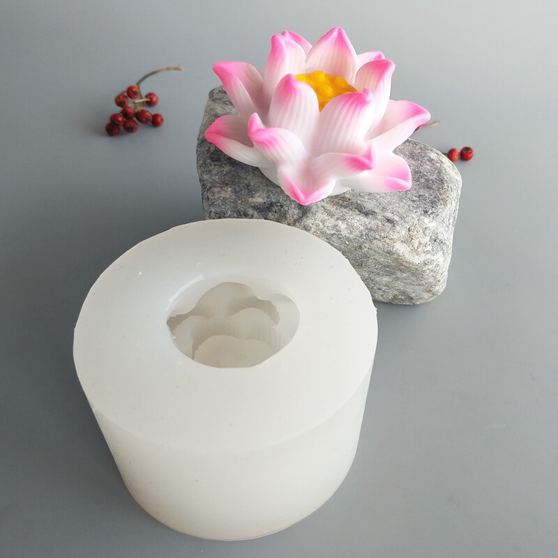 莲荷花香薰蜡烛手工立体3D巧克力慕斯蛋糕盐雕糖艺盘饰硅胶模具