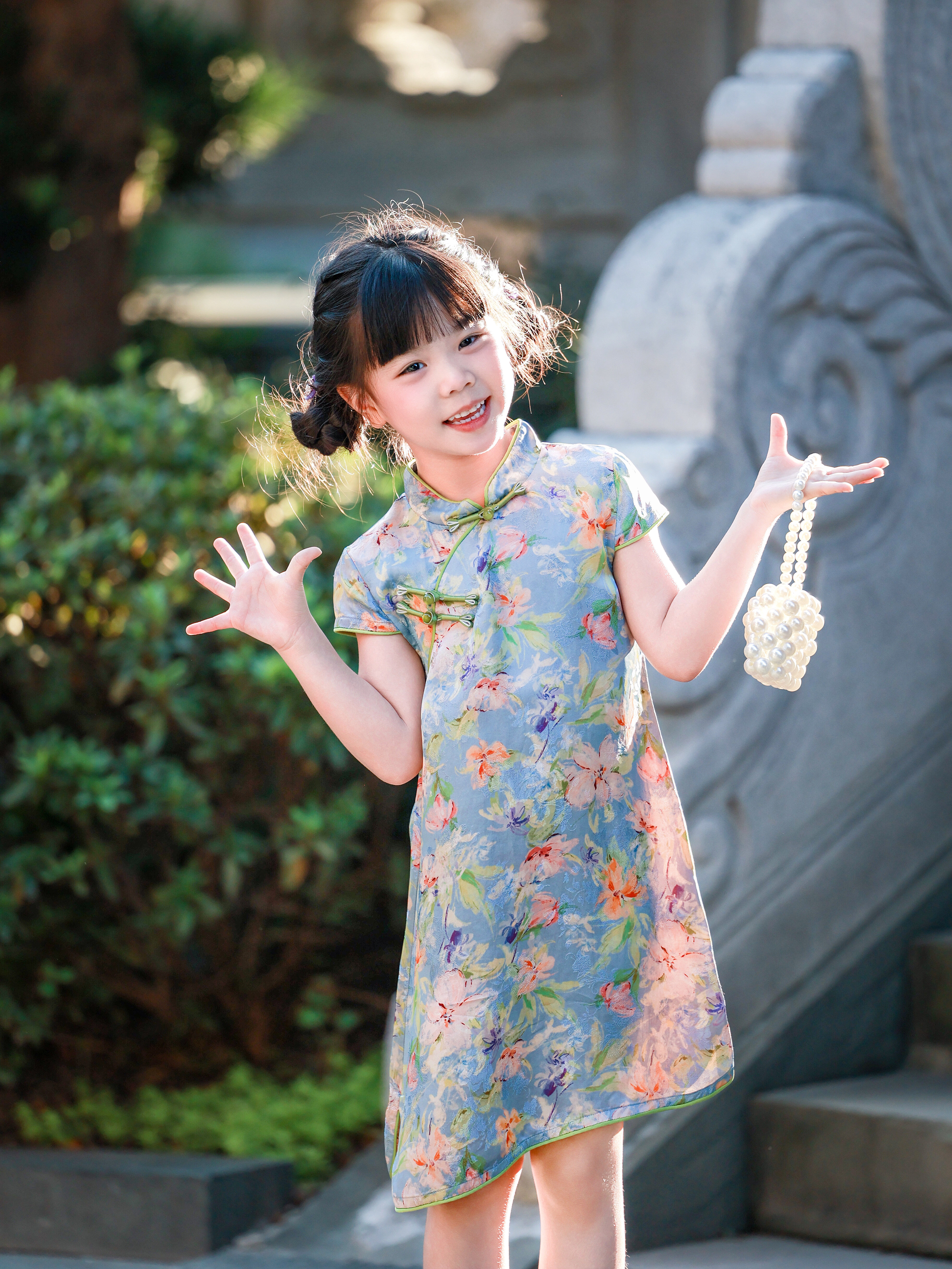 浅蓝小棠非遗2026夏儿童桑蚕丝提花童装女童连衣裙中国风旗袍裙