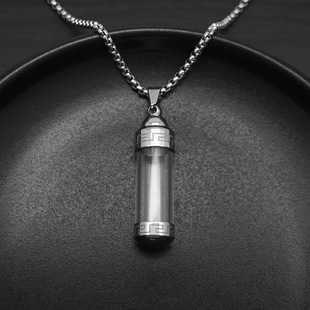 可打开透明瓶香水瓶药丸胶囊吊坠小众设计男士时尚钛钢项链大容量
