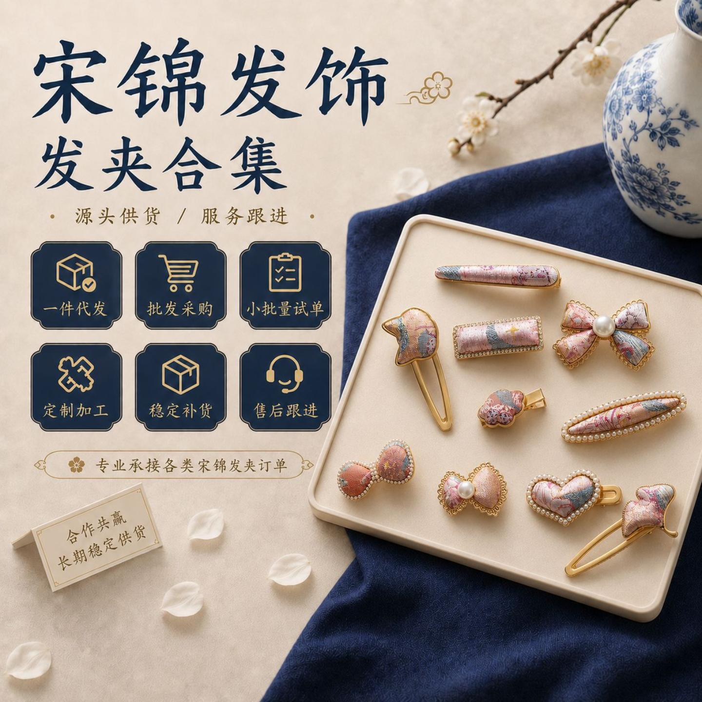新中式宋锦结发夹发卡发饰头饰