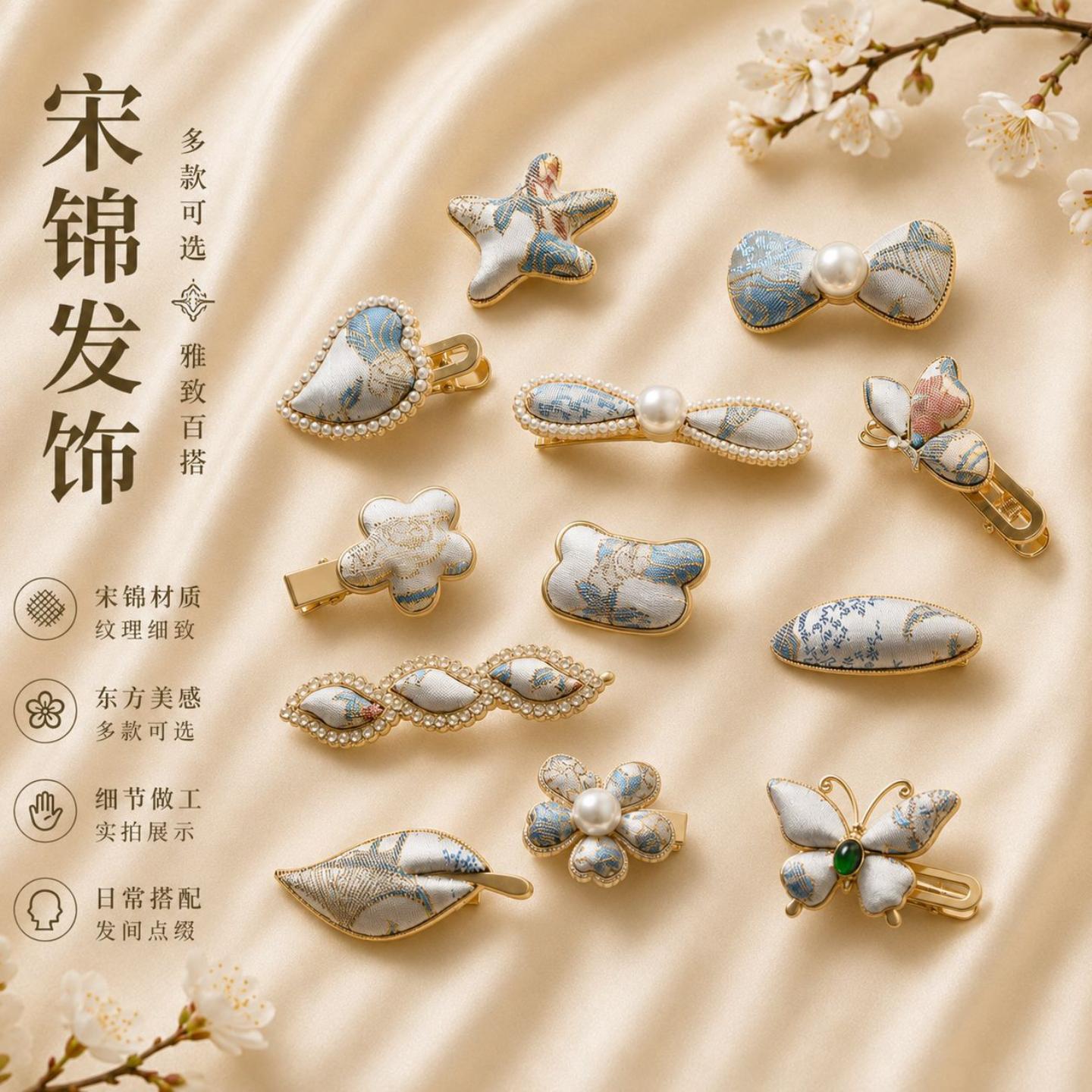 新中式宋锦饰品发夹发卡发饰头饰
