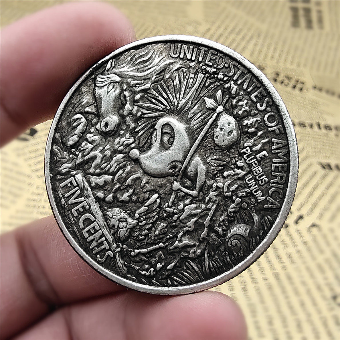 印第安人花式硬币浮雕币动物银币深雕刺猬复古币 美国雕刻银币