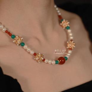 遗风 仿李静训蜻蜓眼软璎珞耳环珍珠异域风项链唐宋明制汉服旗袍