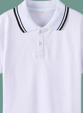高中学生校服夏季短袖大学生初中生男生女生白色翻领黑杠班服上衣