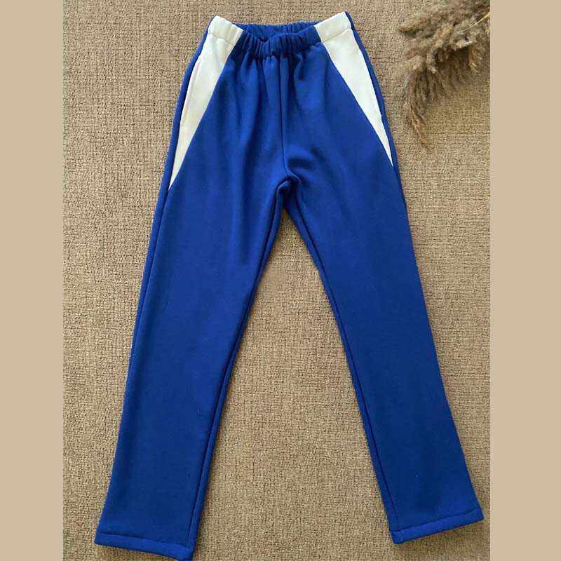 春秋冬高中小学生宝蓝纯棉校服裤子上面拼白色三角杠运动校裤定制