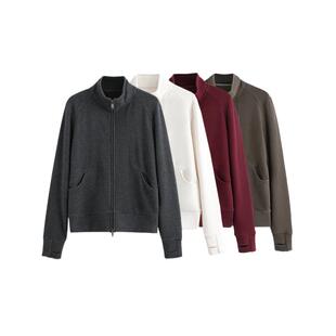 薄绒款 桑蚕丝立领轻奢新款 显瘦秋季 外套修身 2960 立领拉链运动开衫