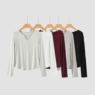 3070 「面膜奶皮T」天丝羊毛水面膜V领衫 秋季 新款