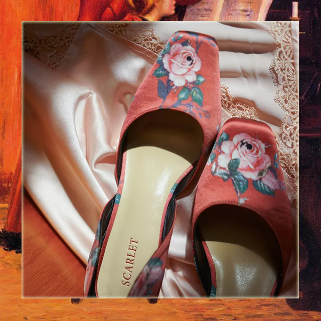 文艺scarlet深红复古油画婚鞋