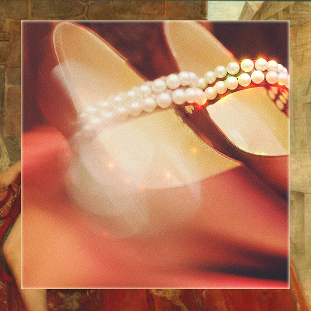 少女尖头珍珠真皮复古风高跟鞋