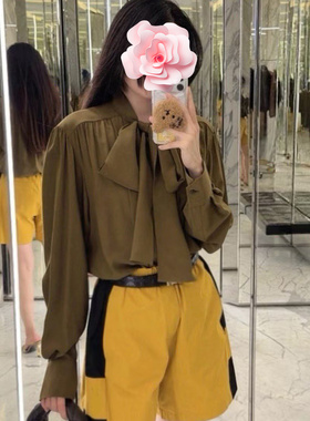 不退不换 原499 特惠269 26新款 重磅人丝蝴蝶结系带褶皱肩线衬衣